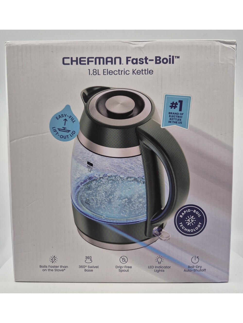 Chefman Electric Kettle, 1.8L 1500W, Hot Water Boiler, Removable Lid RJ11-18-PL